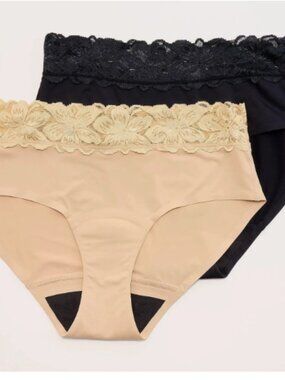 Anti x Proof Set/2 Lace Trim Mid Rise Leak Rsstnt Briefs-Black/Oatml-3X-A569116